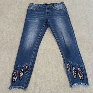 Miss Me Blue Jeans with Feather Embroidery